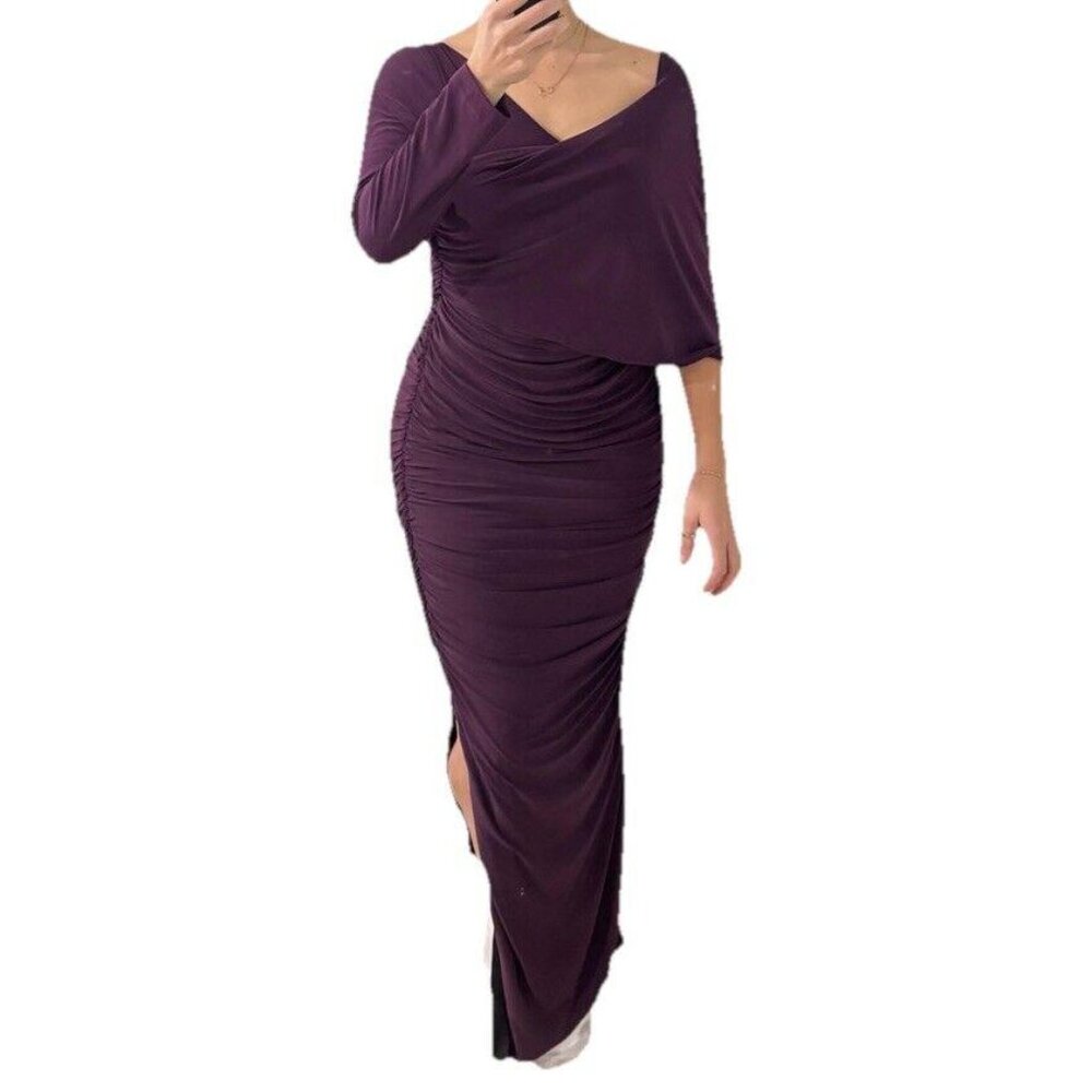 Women’s Melissa Masse One-Shoulder Draped Gown Ruched Purple Evening‎ Dress Xs/s
